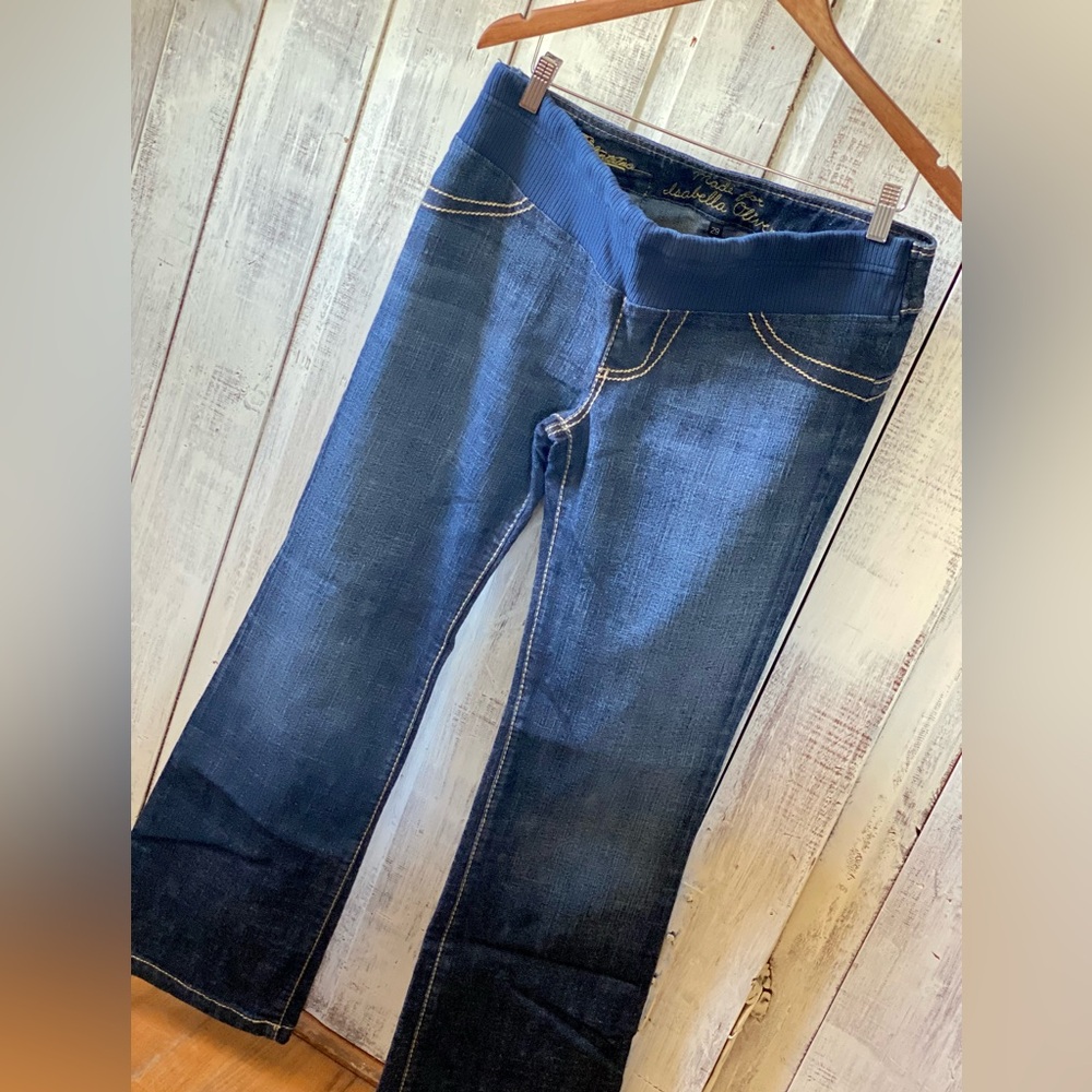 Serfontaine for Isabella Oliver Dark Blue Flare Maternity Jeans.